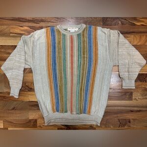 Vintage Norm Thompson Coogi Style Sweater Men’s L Beige Multicolor Stripe Knit